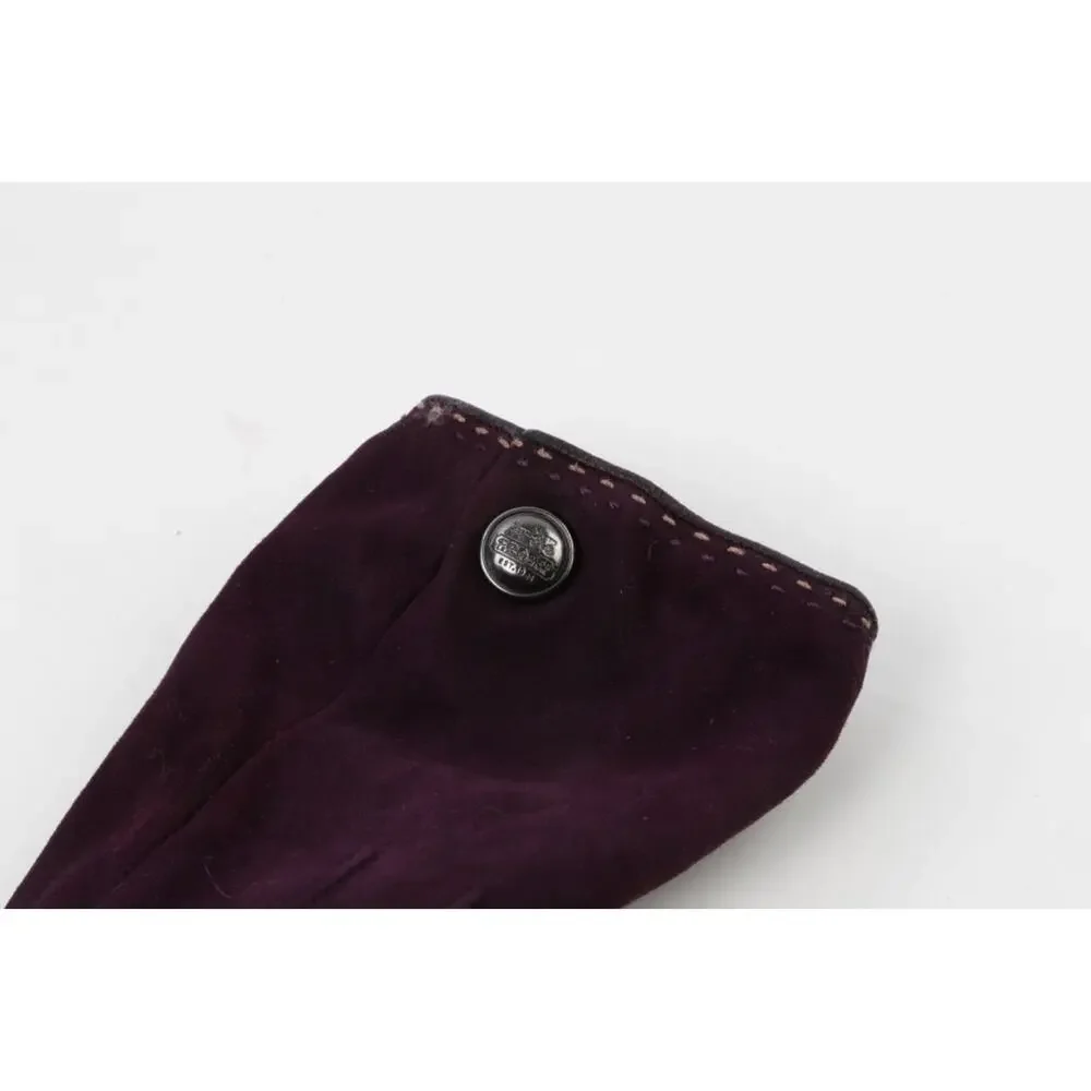 Coach Gloves 7 Plum Purple Suede Cashmere Lined Button Accent Winter Dress Warm